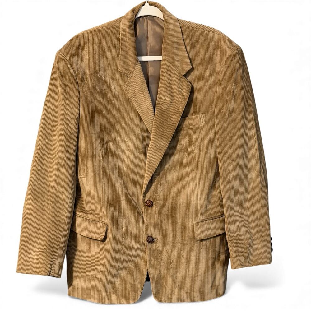 Vintage Martini Berberini Corduroy Blazer 40R Tan Brown Wide Wale Sport Coat